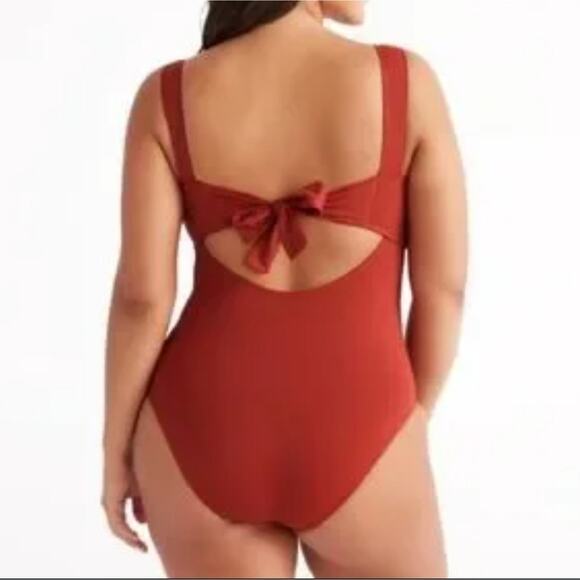 Knix Balcony Cup Wide Strap Back Tie Closure One-Piece Swimsuit Lava Rust Large - Picture 3 of 7